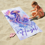 Personlig fersk akvarellstil Ocean Animal Overdimensjonert hurtigtørkende strandhåndkle med navn Reise Essential Beach Party Bursdagsgave til kvinner jenter