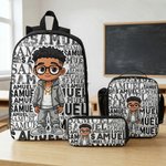 Personnalisé Cartoon Black Boy Word Cloud Backpack Lunch Bag Pencil Case Set with Name Back to School Birthday Gift for Boys