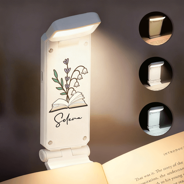 Personalized Book Birth Flower LED Rechargeable Light Clip with Name Reading Accessory Daily Use Birthday Gift for Book Lovers Bookworms
