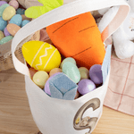 Personalized Cute Rabbit Wooden Effect Initial Easter Basket with Bunny Ears and Name Eggs Hunting Party Easter Gift for Kids