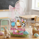 Personalized Cute Easter Eggs Clear Gift Bag with Name and Pink Bow Ribbon Easter Party Favors Gift for Kids