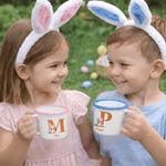 Tasse émaillée 12 oz avec nom et initiales pour le lapin de Pâques Cadeau d'anniversaire personnalisé pour garçons filles