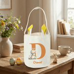 Cestino di Pasqua personalizzato con nome e iniziali per bambini e bambine, con orecchie da coniglio