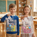 Personalized Cute Easter Eggs Clear Gift Bag with Name and Pink Bow Ribbon Easter Party Favors Gift for Kids