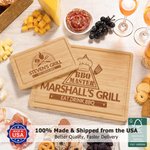 Personalized BBQ Grill Fork FSC Bamboo Cutting Board with Engraved Texts and Juice Groove Made in USA Father's Day Birthday Gift for Dad Grill Master