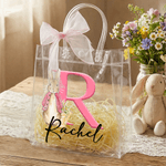 Personalised Cute Peter Rabbit Initial Clear Gift Bag with Name and Pink Bow Ribbon Easter Egg Hunt Party Favors Gift for Kids