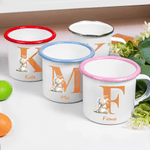 Tasse émaillée 12 oz avec nom et initiales pour le lapin de Pâques Cadeau d'anniversaire personnalisé pour garçons filles