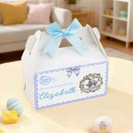 Personalised Cute Happy Easter Bunny Bow Gift Box with Handle and Name Easter Party Gift for Kids