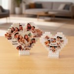 Puzzles en briques de construction personnalisés avec texte et 6 ou 10 photos - Décoration de la maison en forme de cœur - Cadeau pour famille et amis
