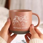 Personalisierte 355 ml Keramiktasse mit Familienfoto im Line-Art und Text für Alltag zum Kaffeetrinken Geburtstag Geschenk für Familie Freunde