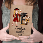 Personalised Cartoon Graduation Character Name A5 A6 PU Leather Notebook with Year and Text Birthday Graduation Gift for Graduates