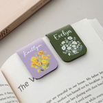 Personalised Birth Flower Bouquet Multicolour Magnetic PU Leather Bookmark Clip with Name Birthday Gift for Book Lovers