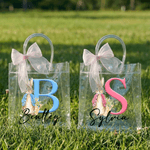 Personalised Cute Peter Rabbit Initial Clear Gift Bag with Name and Pink Bow Ribbon Easter Egg Hunt Party Favors Gift for Kids