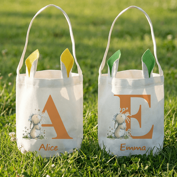 Cestino di Pasqua personalizzato con nome e iniziali per bambini e bambine, con orecchie da coniglio