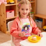 Personalise Cartoon Character Vibrant Paint-Splash Pattern Waterproof Long Sleeve Apron with Name and Pocket Birthday Gift for Kid