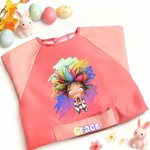 Personalise Cartoon Character Vibrant Paint-Splash Pattern Waterproof Long Sleeve Apron with Name and Pocket Birthday Gift for Kid