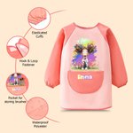 Personalise Cartoon Character Vibrant Paint-Splash Pattern Waterproof Long Sleeve Apron with Name and Pocket Birthday Gift for Kid