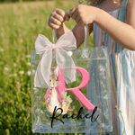 Personalised Cute Peter Rabbit Initial Clear Gift Bag with Name and Pink Bow Ribbon Easter Egg Hunt Party Favors Gift for Kids