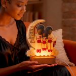 Personalized Cartoon Character Family Moon Heart Acrylic LED Night Light with Name and Wooden Base Room Decor Birthday Gift for Family Mom Dad