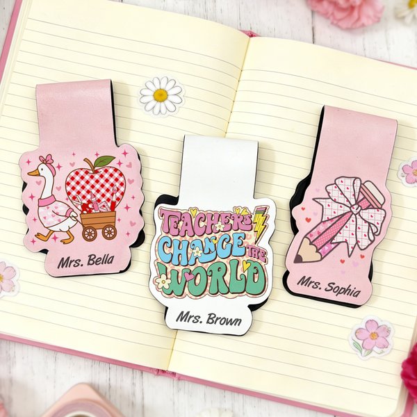 Personalized Cute Pencil Apple Notebook Magnetic Bookmark Clip with Name Reading Supplies Teacher's Day Gift for Teachers Bookworms