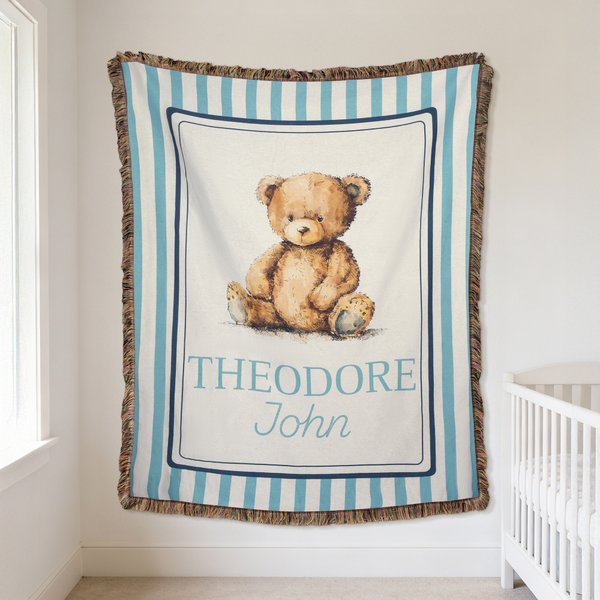 Couverture personnalisée en forme d'ourson avec nom Décoration de la chambre d'enfant Cadeau d'anniversaire pour les enfants Famille