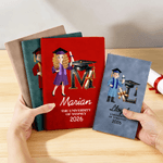 Personalised Cartoon Graduation Character Name A5 A6 PU Leather Notebook with Year and Text Birthday Graduation Gift for Graduates