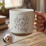 Personalised Line Art Photo Portrait 12 oz Ceramic Coffee Mug with Handle and Name Home Office Drinkware Pet Memorial Gift for Pet Lover