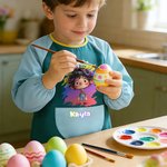 Personalise Cartoon Character Vibrant Paint-Splash Pattern Waterproof Long Sleeve Apron with Name and Pocket Birthday Gift for Kid