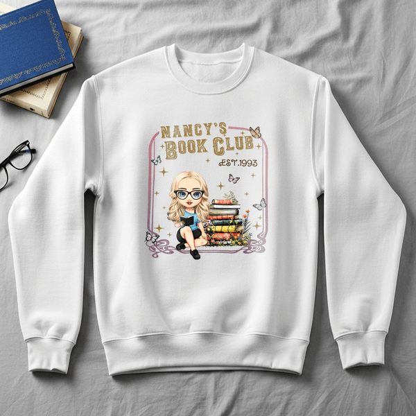 Personalizzato Libro Personaggio Cartoon Multicolore T-shirt Felpa con cappuccio con nome e anno Club del libro Regalo di compleanno per la donna amante dei libri