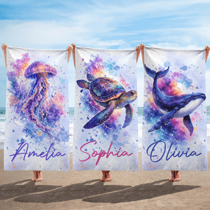 Personlig fersk akvarellstil Ocean Animal Overdimensjonert hurtigtørkende strandhåndkle med navn Reise Essential Beach Party Bursdagsgave til kvinner jenter