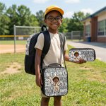 Personnalisé Cartoon Black Boy Word Cloud Backpack Lunch Bag Pencil Case Set with Name Back to School Birthday Gift for Boys
