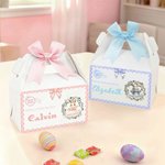 Personalised Cute Happy Easter Bunny Bow Gift Box with Handle and Name Easter Party Gift for Kids