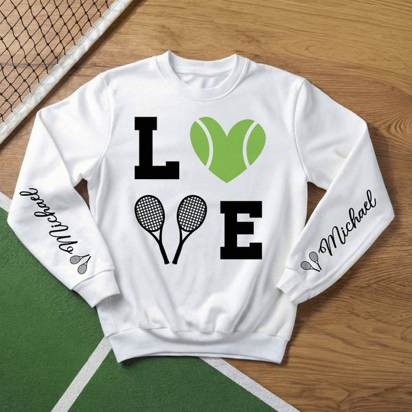Felpa con cappuccio personalizzata multicolore Love Tennis Design con nome Regalo di compleanno per gli amanti del tennis