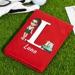 Personalized Cartoon Character Golf Cart PU Leather Golf Scorecard Holder with Name and Pencil Loop Golf Accessories Birthday Gift for Golf Lover