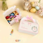 Personalised Cute Happy Easter Bunny Bow Gift Box with Handle and Name Easter Party Gift for Kids