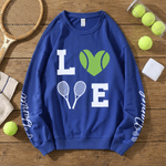 Personalised Multicolour Love Tennis Design Sweatshirt Hoodie with Name Game Day Birthday Gift for Tennis Players Lovers