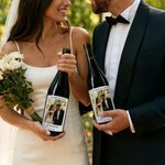 Personalized Dainty Photo Waterproof Wine Stickers Labels with Name and Date Engagement Wedding Anniversary Gift for Couple