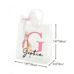Personalised Cute Peter Rabbit Initial Clear Gift Bag with Name and Pink Bow Ribbon Easter Egg Hunt Party Favors Gift for Kids