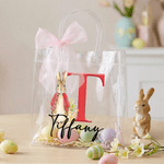 Personalised Cute Peter Rabbit Initial Clear Gift Bag with Name and Pink Bow Ribbon Easter Egg Hunt Party Favors Gift for Kids