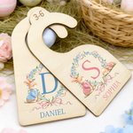 Personalized Cute Bunny Wreath 7 Pcs Wooden Closet Dividers with Name Baby Shower Nursery Easter Gift for New Parents Newborns