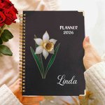 Personalized Birth Flower 2026 Planner A5 Spiral Notebook with Name and Weekly Monthly Planner Pages Birthday Gift for Family Friends