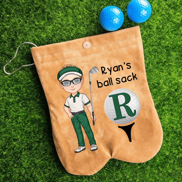 Personalizzato Cartoon personaggio sacchetto palline da golf con iniziale e nome Golf Accessori regalo di compleanno per gli amanti del golf