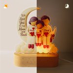 Personalized Cartoon Character Family Moon Heart Acrylic LED Night Light with Name and Wooden Base Room Decor Birthday Gift for Family Mom Dad