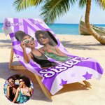 Personalised Cartoon Character Photo Design Quick Dry Oversized Striped Beach Towel with Name Travel Essential Birthday Gift for Sister Friend