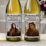 Personalised Newspaper Design Photo Wine Label Stickers with Name and Date Birthday Party Decor for Family Friends