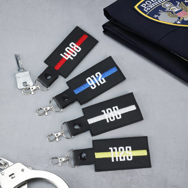 Porte-clés personnalisé Thin Line avec numéro brodé Utilisation quotidienne Cadeau commémoratif pour la police