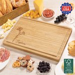Personalized Line Style Birth Flower Name FSC Bamboo Charcuterie Cutting Board with Juice Groove Made in USA Thanksgiving Day Birthday Gift for Family