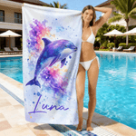 Personlig fersk akvarellstil Ocean Animal Overdimensjonert hurtigtørkende strandhåndkle med navn Reise Essential Beach Party Bursdagsgave til kvinner jenter