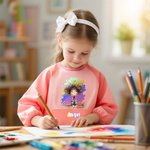 Personalise Cartoon Character Vibrant Paint-Splash Pattern Waterproof Long Sleeve Apron with Name and Pocket Birthday Gift for Kid