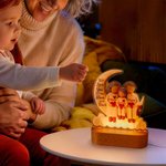 Personalized Cartoon Character Family Moon Heart Acrylic LED Night Light with Name and Wooden Base Room Decor Birthday Gift for Family Mom Dad